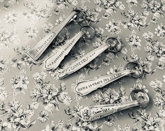 Vintage spoon handle keyring - Home is where you are, ready to ship, gift under 10, letterbox gift, made in the Cotswolds, loved one gift