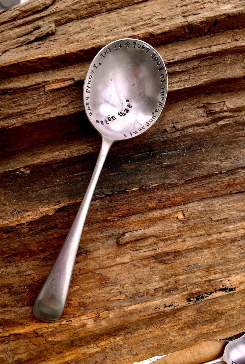 quote humour gift boxed vintage I just don/'t want to look back /& think I could have eaten that quirky quote Stamped spoon