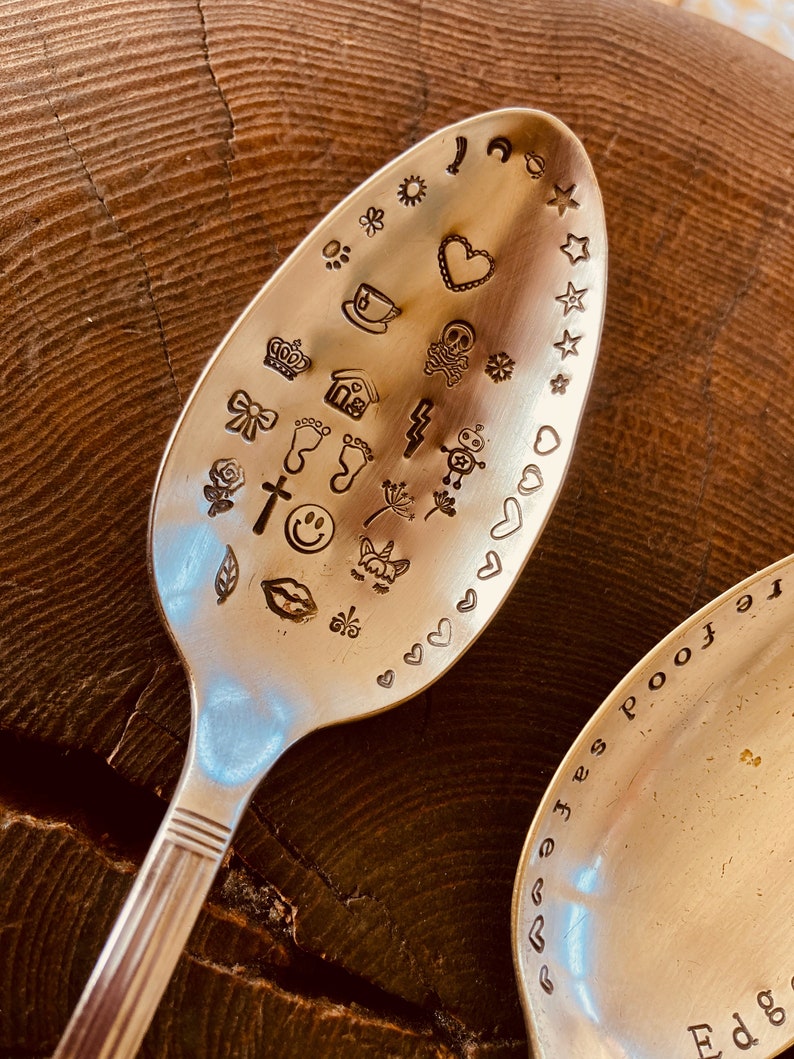 Design your own hand stamped vintage spoon custom spoon design, choice of sizes, birthday, wedding, anniversary, friendship, gift, love image 9