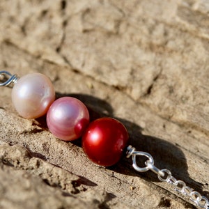 Sterling Silver bracelet with Red, Pink & Peach Freshwater Pearl, gemstone, bar, delicate, bridesmaid, Christmas, wedding, Valentines, love image 2