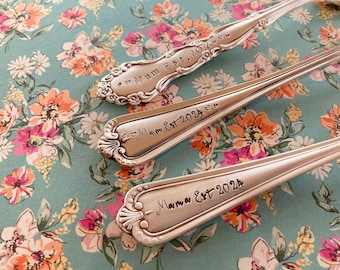 Vintage fork - Mum Est 2024, hand stamped, Mothers day, new mum, gift under 10, ready to ship, made in the Cotswolds, unique, birthday, love