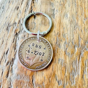 Personalized Lucky Penny Keychain: Stamped Initials, Date - UK Vintage Coin image 7