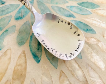 Vintage stamped spoon - A beauTEAful scoop of love!, hand stamped, loose tea scoop, letterbox gift, Valentines Day, ready to ship