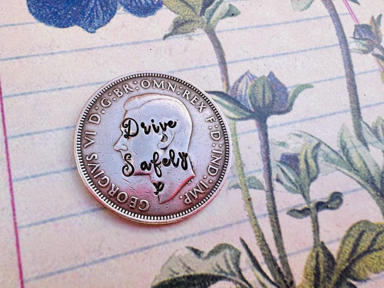 Hand Stamped Vintage Coin - Drive Safely - Lucky Penny - Etsy