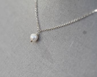 Cream Freshwater Pearl drop pendant, delicate, boho, Sterling Silver, bridal, bridesmaid, birthstone, gift for her, valentines day, minimal