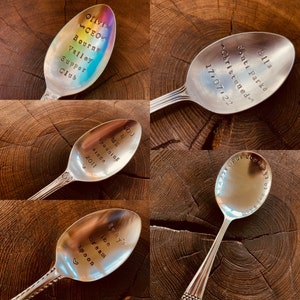 Design your own hand stamped vintage spoon custom spoon design, choice of sizes, birthday, wedding, anniversary, friendship, gift, love image 6