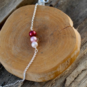 Sterling Silver bracelet with Red, Pink & Peach Freshwater Pearl, gemstone, bar, delicate, bridesmaid, Christmas, wedding, Valentines, love image 5