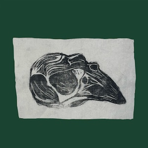 Raven lino print patch