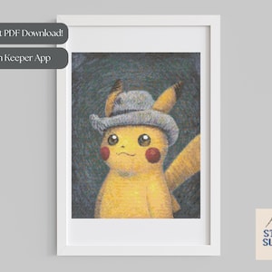 Van Gogh Pikachu - Cross Stitch Pattern - Digital PDF, Instant Download