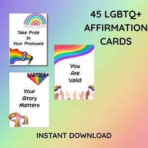 LGBTQ+ Printable Affirmation Cards, Printable Self-Love and Pride Quotes, Digital Download, Mental Health & LGBTQIA+ Support and Empowerment