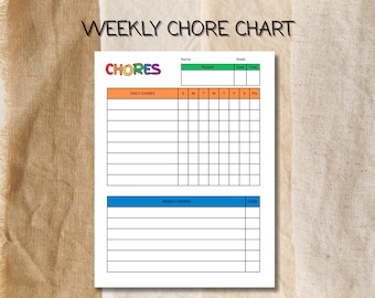 Tabla de tareas, tabla de tareas imprimible para niños, lista de responsabilidades semanales, tabla de puntos de recompensa por tareas