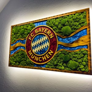 Bayern Munich Moss board wall sign, decor, Fan gift, LED lights, Logo crest Custom football logo, soccer fan gift, Neon sign