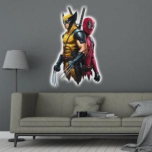 Wolverine and Deadpool wall sign, decor, Fan gift, LED lights, Logo crest Custom logo, Deadpool fan gift, Neon sign