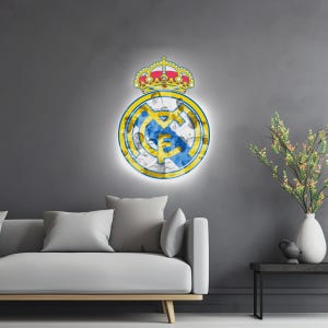Real Madrid CF Squad wall sign, decor, RM Fan gift, LED lights, Real Logo crest, Mbappe Real, Custom football logo, soccer fan gift,