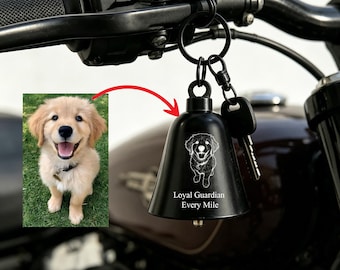 Custom Pet Portrait Motorcycle Guardian Bell, Personalized Gremlin Bell Biker Gift for Him, Engraved Dog Cat Photo Accessory