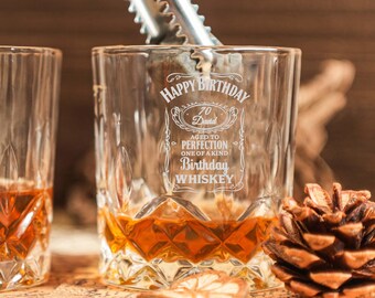 Personalised Birthday Whiskey Glass Set, Engraved Age Gift for Men, 18th 21st 30th 40th 50th, Gift for Son Dad Husband, Custom Whisky Glass