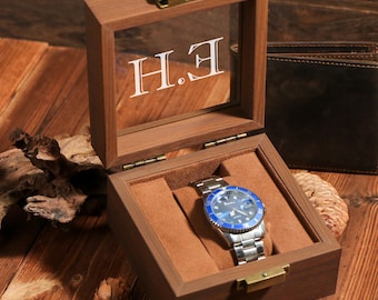 Personalized wooden Watch Box for 1 or 3, Gift for Husband, Luxury Gift for Him, Custom Engraved Watch Display Case, Personalized Name
