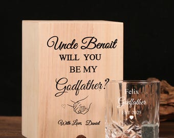 Custom The Godfather Whiskey Glass Set, Special Godparent Gift, Communion Baptism Gift, Will you be my Godfather - Best Gift For Godfather