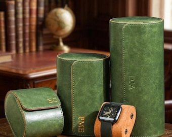 Personalized 3-Slot Leather Watch Roll, Custom Travel Watch Case for Men, Handmade Watch Organizer , Unique Anniversary Gift for Husband