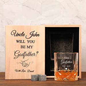 Sii il mio padrino - Scatola per proposta con bicchiere da whisky personalizzato, set regalo inciso, regalo Padrino, decanter per whisky personalizzato, set da whisky inciso