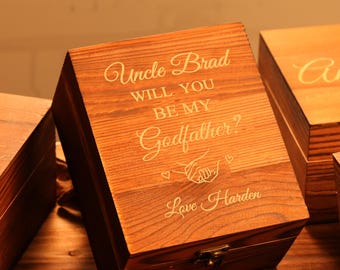 Sé mi padrino: Caja de propuesta con vaso de whisky personalizado, set de regalo grabado, regalo para padrino, decantador de whisky personalizado, set de whisky grabado