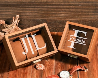 Personalized Wooden Watch Box, Engraved Watch Holder, Single Slot Watch Case with Glass Lid, Birthday Gifts man,Anniversary Gift for Husband