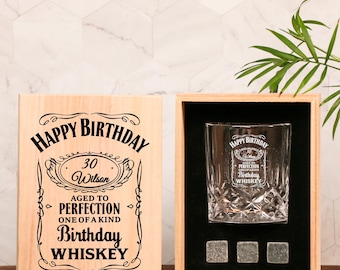 Personalized Birthday Whiskey Glass, Engraved Aged to Perfection Rocks Glass, Custom Name & Age Whiskey Tumbler,30th Birthday Gift for Men