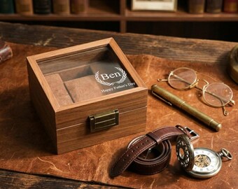 Personalized Engraved Wooden Watch Box, Custom 1/3 Slot Watch Case, Father's Day Gift for Dad, Glass Top Watch Storage Organizer