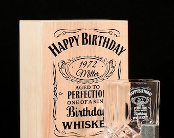 50th Birthday Gift for Him, Personalized Whiskey Glass, Engraved Aged to Perfection, Custom Name & Age Rocks Glass, Retirement Gift for Men