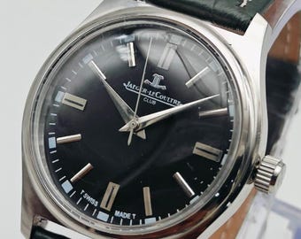 Vintage 1980s Jaeger-LeCoultre Swiss Manual Wind Men's Wrist Watch Black Watch