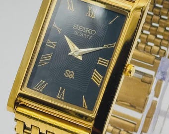 Vintage Seiko Tank Watch – Gold Plated, Green Roman Numeral Dial