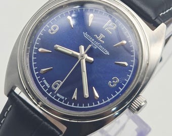 Vintage Jaeger-LeCoultre Club-klocka – blå solburst-urtavla, tillverkad i Schweiz