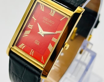 Vintage Seiko Quartz Watch – Red Sunburst Dial, Gold Plated