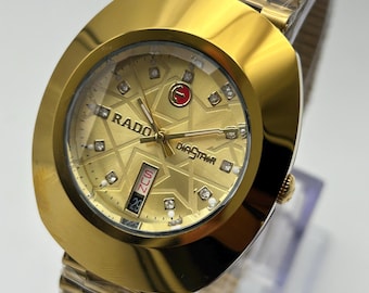 Vintage RADO Diastar Automatic Watch Gold Plated Faceted Crystal