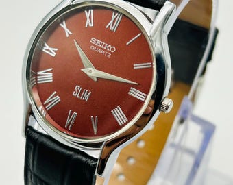 Vintage Seiko Slim tankhorloge, rode wijzerplaat, verguld roestvrij staal