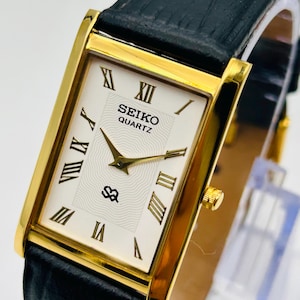 Vintage Seiko Slim Tank Quartz Watch – White Dial, Golden Case, Unisex Dress Watch, Minimalist Japanese Timepiece, Rare 90s Retro