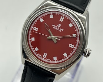 Vintage Breitling Genève Watch – 1970s Swiss Manual Wind, Red Dial