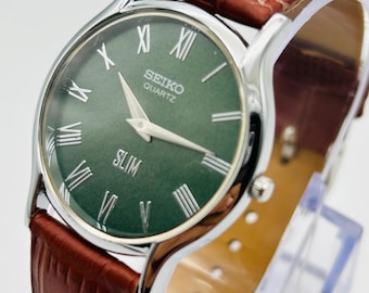 Vintage Seiko Slim Tank Quartz Watch – Gold Plated Green Dial