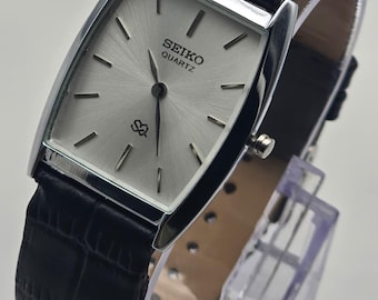 Vintage Seiko Slim Tank Style Quartz Men's Wrist Watch,Watch-Silver & Black Watch