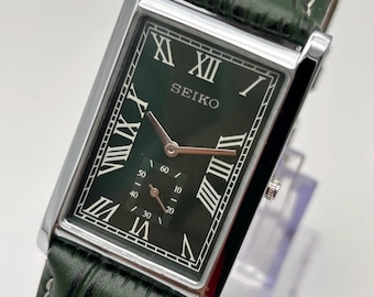 Vintage Seiko Gold Tank Watch – Roman Numeral Dial, Leather Strap