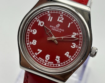 Vintage Breitling Genève Watch – 1970s Swiss Manual Wind, Red Dial
