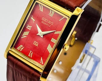 Vintage Seiko Tank Watch – Red Sunburst Dial, Gold Plated Case