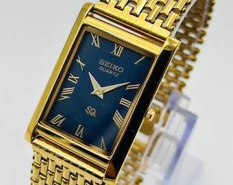 Vintage Seiko Tank Watch – Blue Roman Dial, Gold Plated