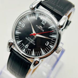Seltene Vintage Fortis 17 Jewels Mechanische Armbanduhr - Herren Swiss Made Classic | Stoßfestes schwarzes Zifferblatt