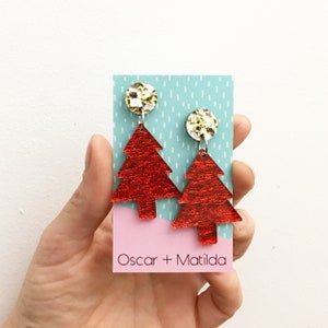 Festive Earrings Christmas Tree Earring Extra Long Red Glitter Silver Gold Stud Acrylic Statement Oscar And Matilda Festive Earrings Christmas Tree Earring Extra Long Red Glitter Silver Gold Stud Acrylic Statement Oscar And Matilda