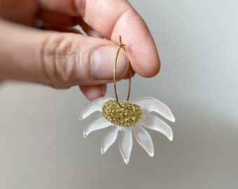 Gold Flannel Flower Hoop Earrings - Australian Floral Statement Earrings