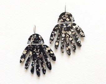 Jelly Statement Glittery Black & Silver Acrylic Colourful Laser Cut Drop and Dangle Earrings by Oscar and Matilda