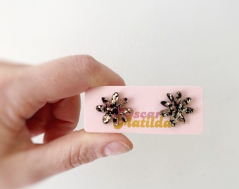 Gold & Black Glitter Daisy Flower Earrings in a Mini Statement Earring POLLI Flower Studs by Oscar and Matilda