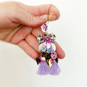 Handmade Pink & Lilac Boho Glitter Statement Earrings. Australian Design By Artist Zoe T of Oscar and Matilda image 1