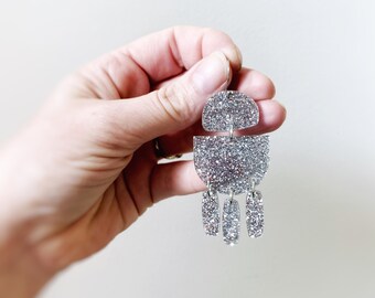 Tassel Earrings Acrylic Bridesmaids Statement Drop and Dangle Silver Glitter Earrings By Oscar & Matilda